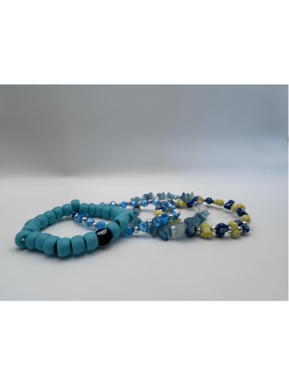 Bracelet Set Blue Glass Beaded Stretch 4 Piece Boho Stack Jewelry 7 In - Picture 3 of 8